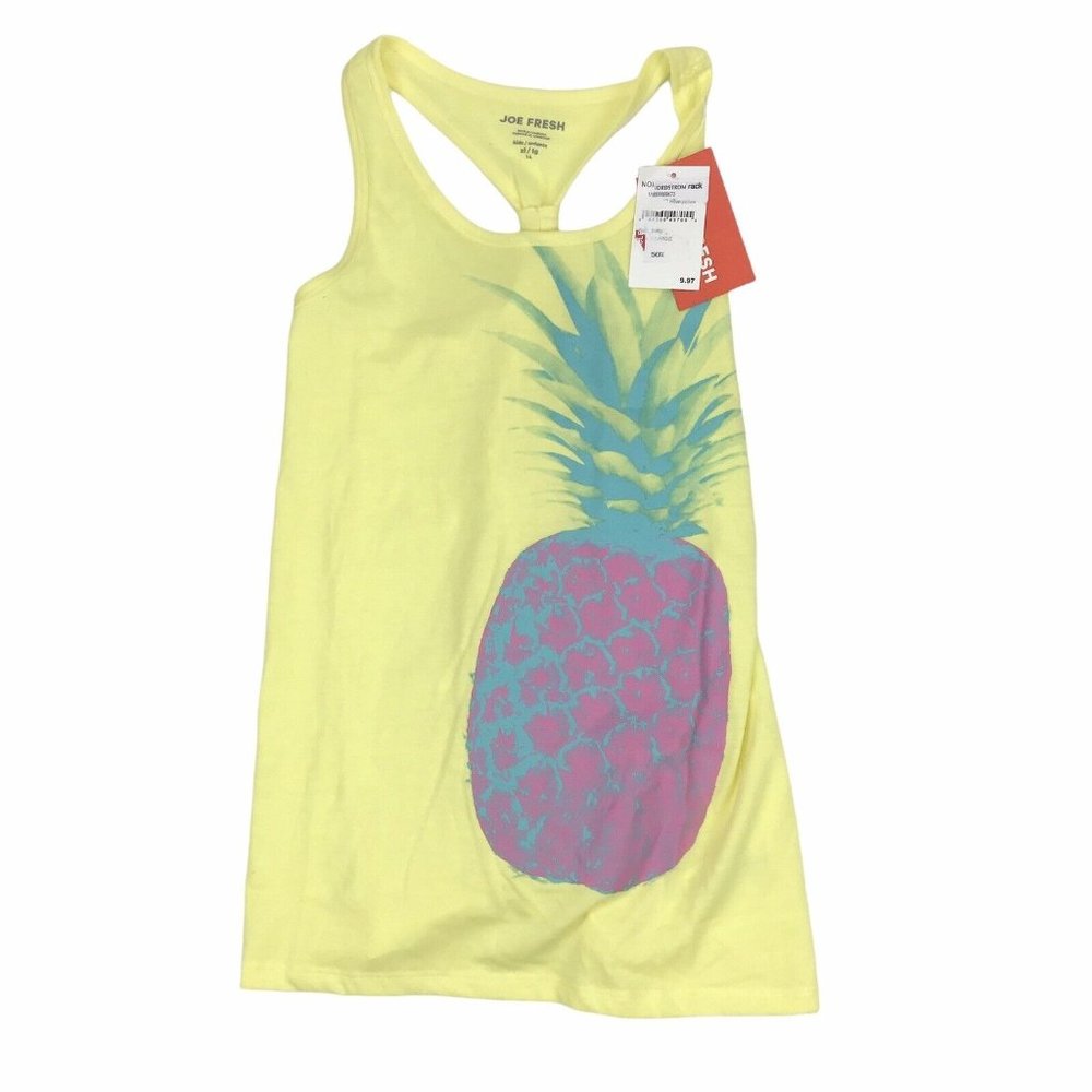 Joe Fresh Knot Racerback Tank Sleeveless Yellow Pineapple Print Kid Girls' XL